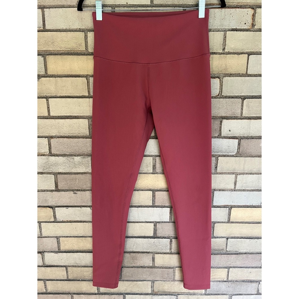 Zella Ribbed High Waisted Leggings Dark Rose Pink Size Medium